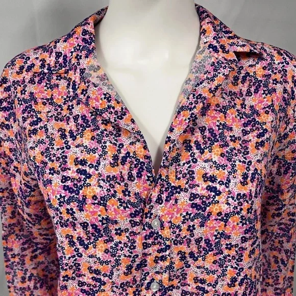 FRANK & EILEEN Colorful Floral Linen Relaxed Comfy Summer Resort Tunic Shirt S